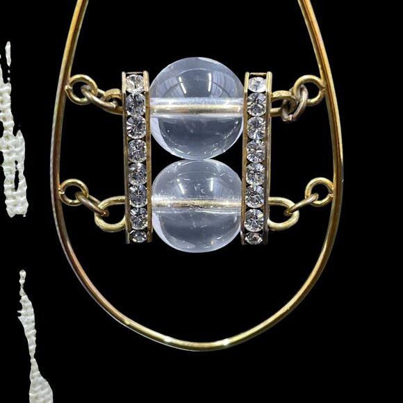 Vintage Clip On Earrings Clear Crystal Beads Gold Tone Statement Coquette Glam - Picture 3 of 8